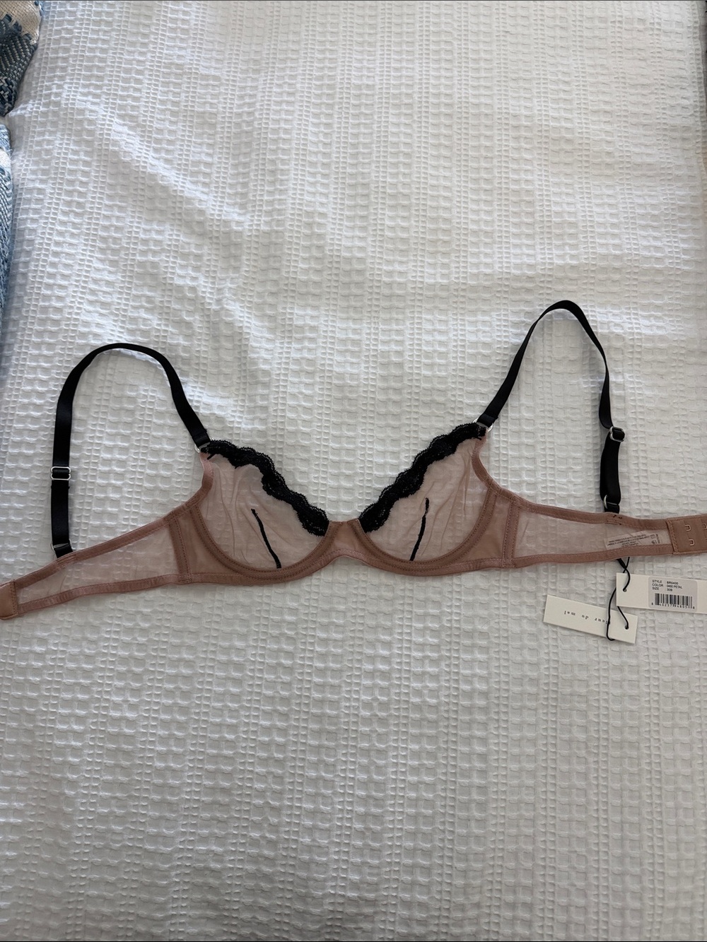 Fleur du Mal Dusty Rose Sheer Underwire Bra with Black Lace